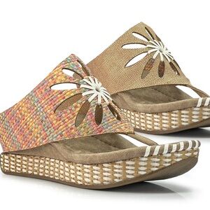 Modzori Reversible Flora-2 Sandals 9 Women Cork Retro Boho Thong Cutout Wedge